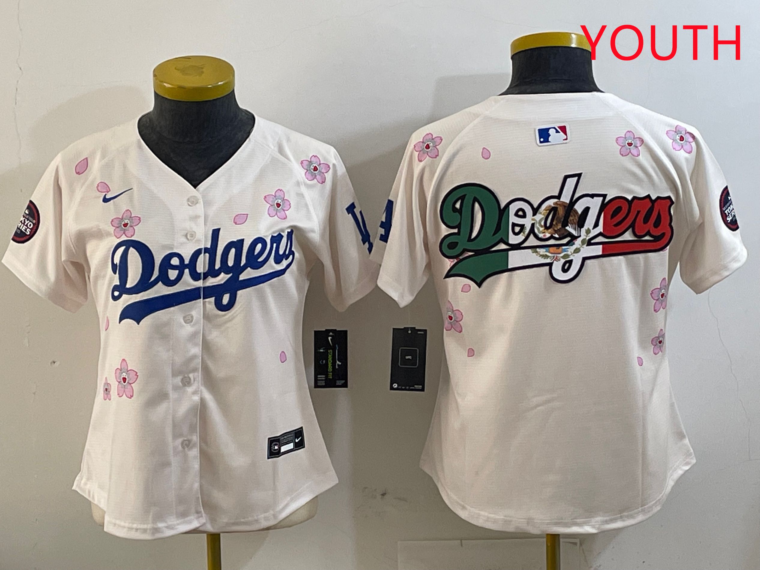 Youth Los Angeles Dodgers Blank Cream Sakura Edition 2025 Nike MLB Jersey style 7